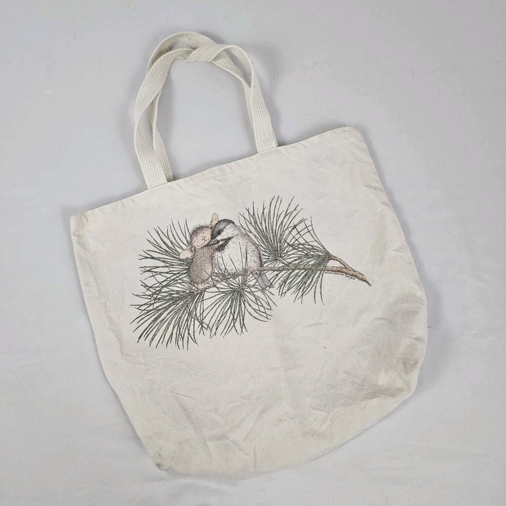 Vintage Canvas Tote Bag House Mouse Design Whimsy 1995 Boho